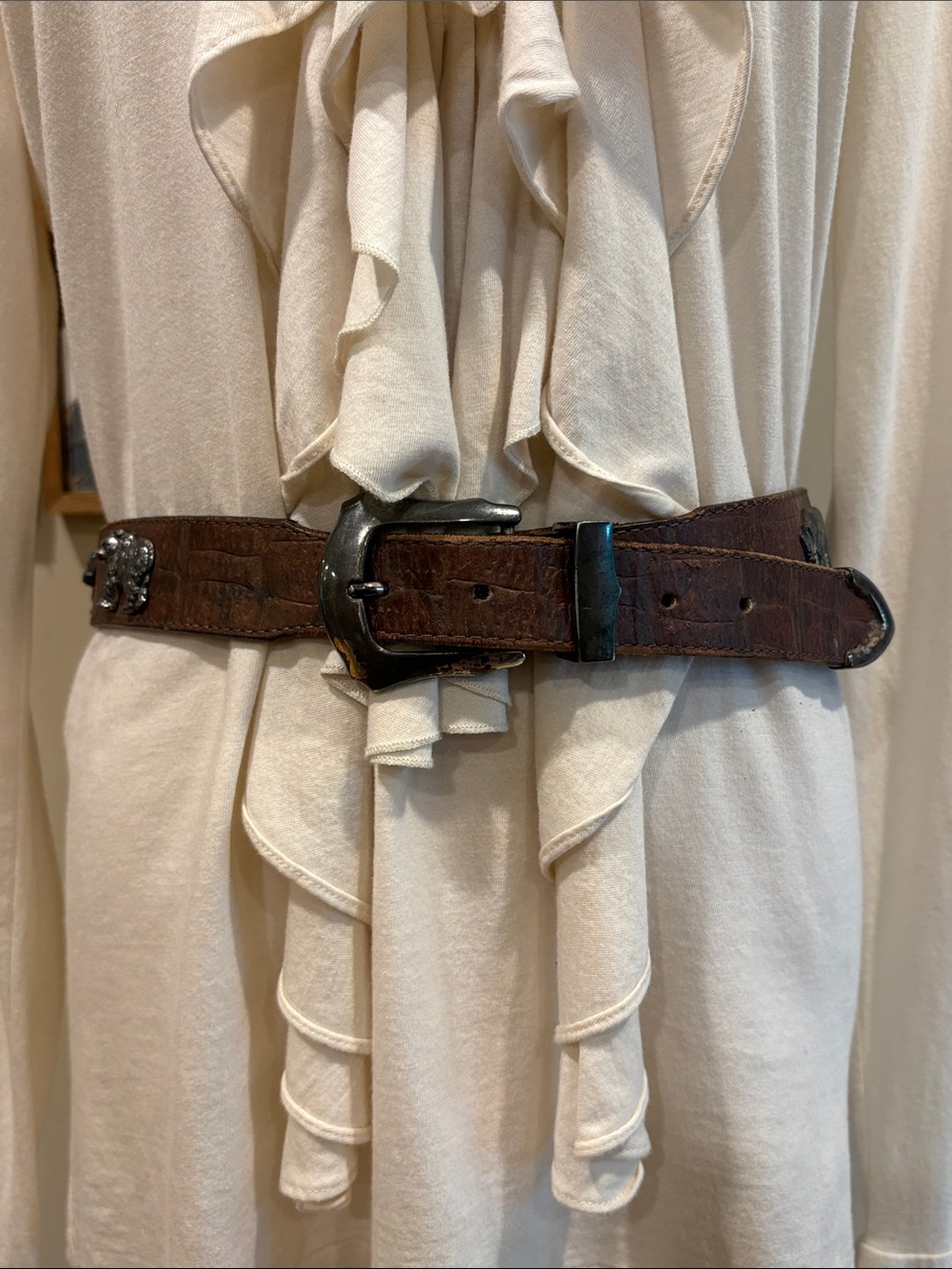 Vintage Animal Concho Brown Leather Safari Belt size 32 / Medium